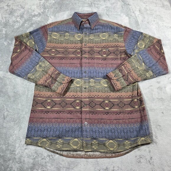 Cabelas Shirt Mens Medium Tall Deerskin Soft Chamois Button Up Southwest Aztec - Picture 1 of 8